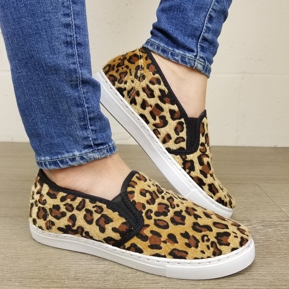 Shoes - Slip On Leopard Print Furry Sneakers -L